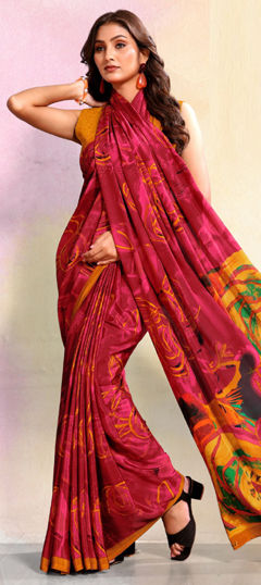 Pink and Majenta color Saree in Crepe Silk fabric with Printed work