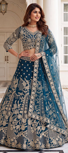 Blue color Lehenga in Net fabric with Embroidered, Sequence work