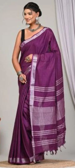 Purple and Violet color Saree in Linen fabric with Weaving work
