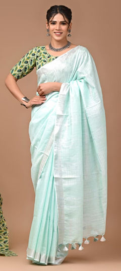 Blue color Saree in Linen fabric with Weaving work