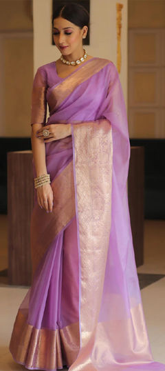 Purple and Violet color Saree in Silk fabric with Weaving work