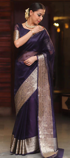 Purple and Violet color Saree in Silk fabric with Weaving work