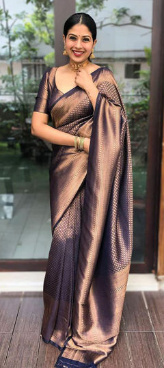 Blue color Saree in Silk fabric with Weaving work