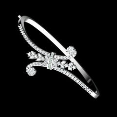 300454: Openable Silver Rodium Polish Bracelet in Metal Alloy studded with CZ Diamond.