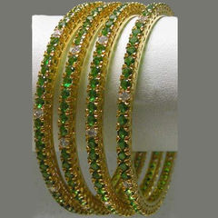 Gold Rodium Polish Gold, Green color Bangles in Metal Alloy studded with CZ Diamond