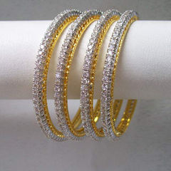 Gold and Silver Rodium Polish Gold, Silver, White and Off White color Bangles in Metal Alloy studded with CZ Diamond