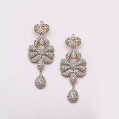 Gold and Silver Rodium Polish Silver, White and Off White color Earrings in Metal Alloy studded with CZ Diamond