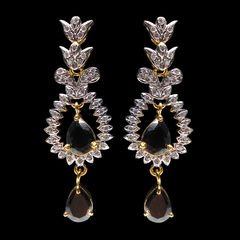 Gold Rodium Polish Black and Grey, Gold, White and Off White color Earrings in Metal Alloy studded with CZ Diamond