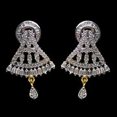 Gold and Silver Rodium Polish Silver, White and Off White color Earrings in Metal Alloy studded with CZ Diamond