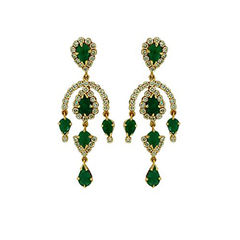 Gold Rodium Polish Gold, Green color Earrings in Metal Alloy studded with CZ Diamond