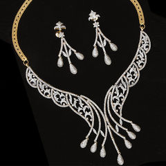 301213: Gold-Silver Rodium Polish Necklace set with  Earring in Metal Alloy studded with CZ Diamond.