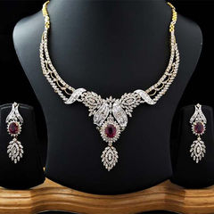 Gold and Silver Rodium Polish Pink and Majenta, White and Off White color Necklace in Metal Alloy studded with CZ Diamond