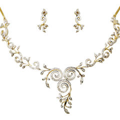 301274: Gold-Silver Rodium Polish Necklace set with  Earring in Metal Alloy studded with CZ Diamond.