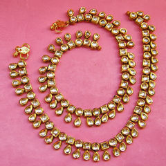 Gold Rodium Polish Gold color Anklet in Metal Alloy studded with Kundan