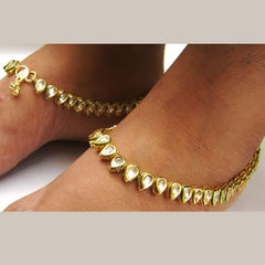 Gold Rodium Polish Gold color Anklet in Metal Alloy studded with Kundan