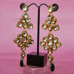 Gold Rodium Polish Gold, Green color Earrings in Metal Alloy studded with Beads, Kundan