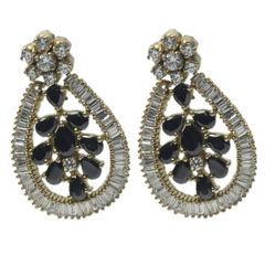 Black and Grey color Earrings in Metal Alloy studded with CZ Diamond & Gold Rodium Polish : 302874