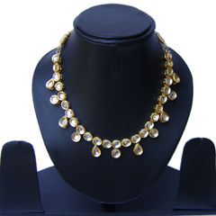 Gold Rodium Polish White and Off White color Necklace in Metal Alloy studded with Kundan