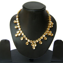 Gold Rodium Polish White and Off White color Necklace in Metal Alloy studded with Kundan