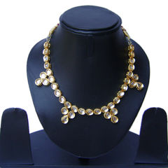 Gold Rodium Polish White and Off White color Necklace in Metal Alloy studded with Kundan