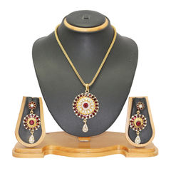 322237 Red and Maroon  color family Pendant in Metal Alloy Metal with Austrian diamond, Kundan stone  and Enamel work