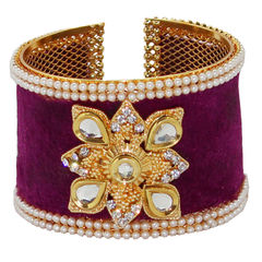 Gold Rodium Polish Purple and Violet color Bangles in Metal Alloy studded with Austrian diamond, Kundan