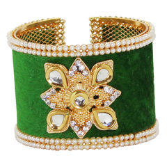 Gold Rodium Polish Green color Bangles in Metal Alloy studded with Austrian diamond, Kundan