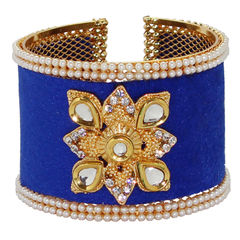 Gold Rodium Polish Blue color Bangles in Metal Alloy studded with Austrian diamond, Kundan