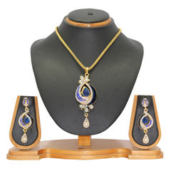 Enamel Blue color Pendant in Metal Alloy studded with Austrian diamond, Kundan