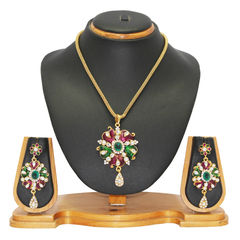 Enamel Green, Purple and Violet color Pendant in Metal Alloy studded with Austrian diamond, Kundan