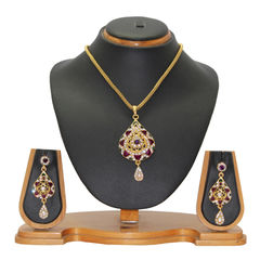 Enamel Gold, Green, Purple and Violet color Pendant in Metal Alloy studded with Austrian diamond, Kundan