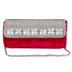 Pink and Majenta color Clutches in Velvet fabric with Stone work