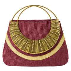 331288 Red and Maroon  color family Clutches in Jute fabric with Lace work .