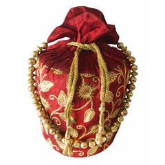 331535: Gold color Potli in Art Silk fabric with Embroidered, Sequence work