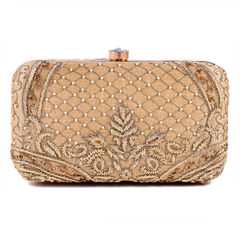 Gold color Clutches in Art Dupion Silk fabric with Dabka work