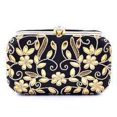 331668 Black and Grey  color family Clutches in Art Dupion Silk fabric with Gota Patti work .