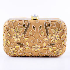 331672 Gold  color family Clutches in Art Dupion Silk fabric with Gota Patti work .