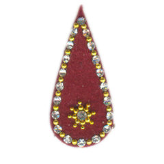 335021 Red and Maroon color family bindi in  fabric with  work.