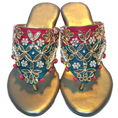 Red and Maroon color Women Shoes in Art Silk, Faux Leather fabric with Bugle Beads, Gota Patti, Moti work
