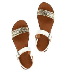 Beige and Brown, White and Off White color Women Shoes in Faux Leather fabric with Thread work