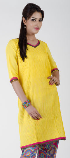 Yellow color Kurti in Cotton fabric with Pleats work