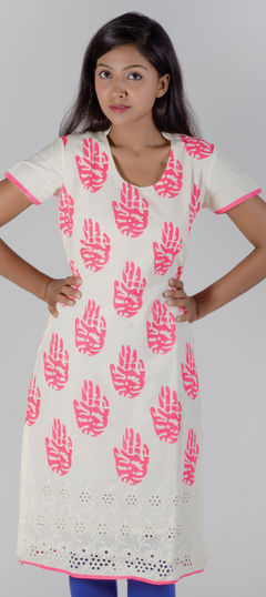 Casual White and Off White color Kurti in Cotton fabric with Embroidered, Lace, Printed work : 418103