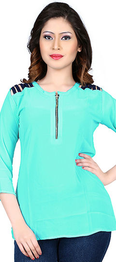 Blue color Kurti in Faux Georgette fabric with Thread work