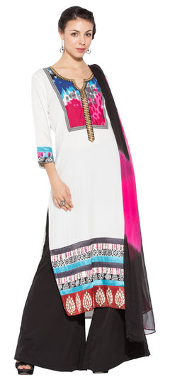 White and Off White color Salwar Kameez in Rayon fabric with Embroidered, Lace, Printed, Thread work