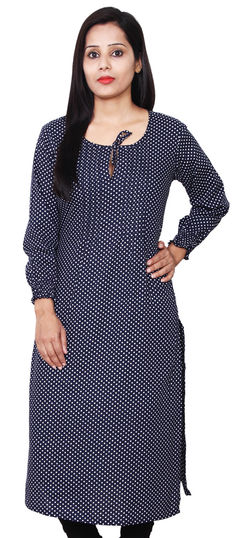Blue color Kurti in Rayon fabric with Printed work