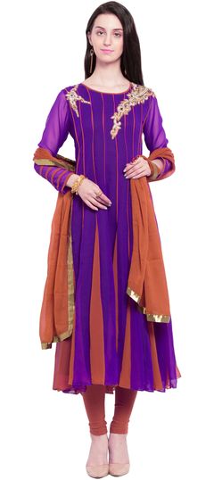 Pink and Majenta color Salwar Kameez in Faux Georgette fabric with Patch, Stone work