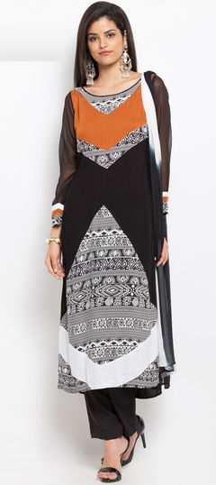 Black and Grey color Salwar Kameez in Cotton fabric with Printed work