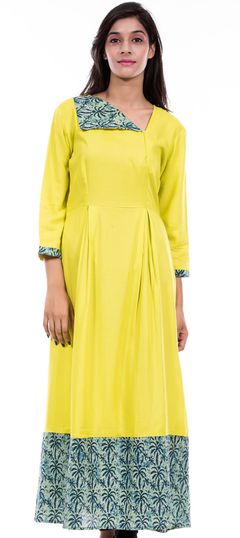 Yellow color Kurti in Rayon fabric with Printed work