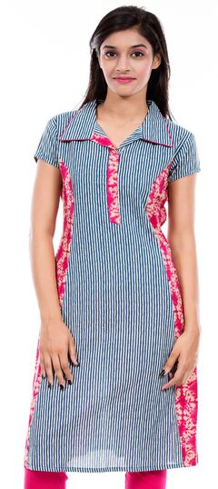 Blue color Kurti in Cotton fabric with Printed work