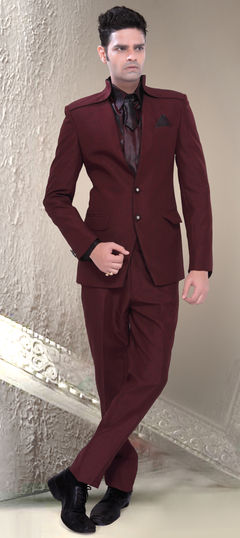 Red and Maroon color 2 Piece Suit (with shirt) in Brocade fabric with Thread work : 501227